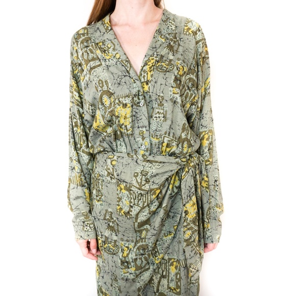 VINTAGE NICOLE MILLER Green Wrap Midi Dress 10 - Picture 5 of 7